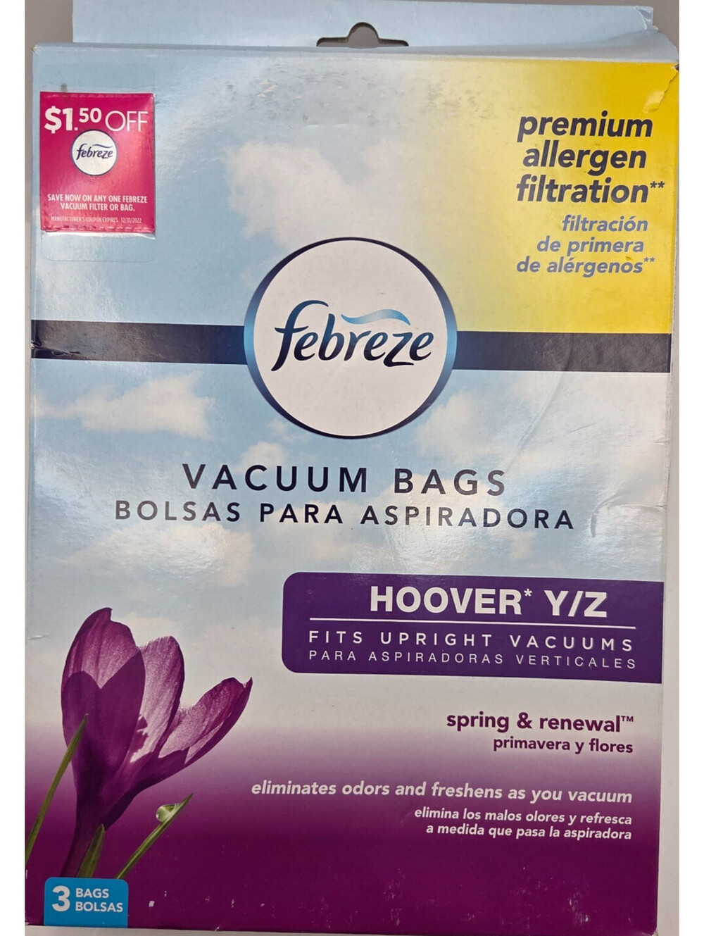 Febreze Vacuum Bags Hoover Y Z 3 Pack Spring Renewal Allergen Filtration